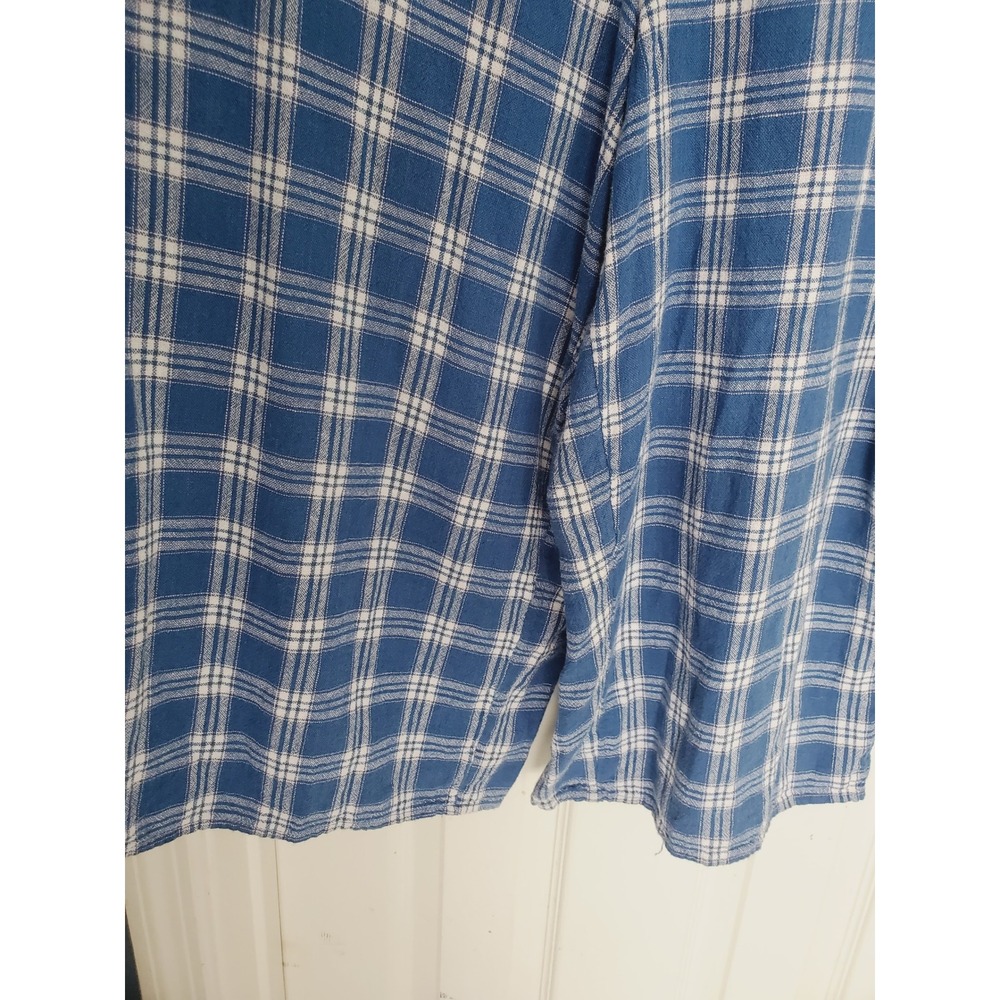 Linen Blend Jumpsuit Blue Plaid Smocked Bodice Sleeveless Wide Leg Crop XL - Picture 4 of 9